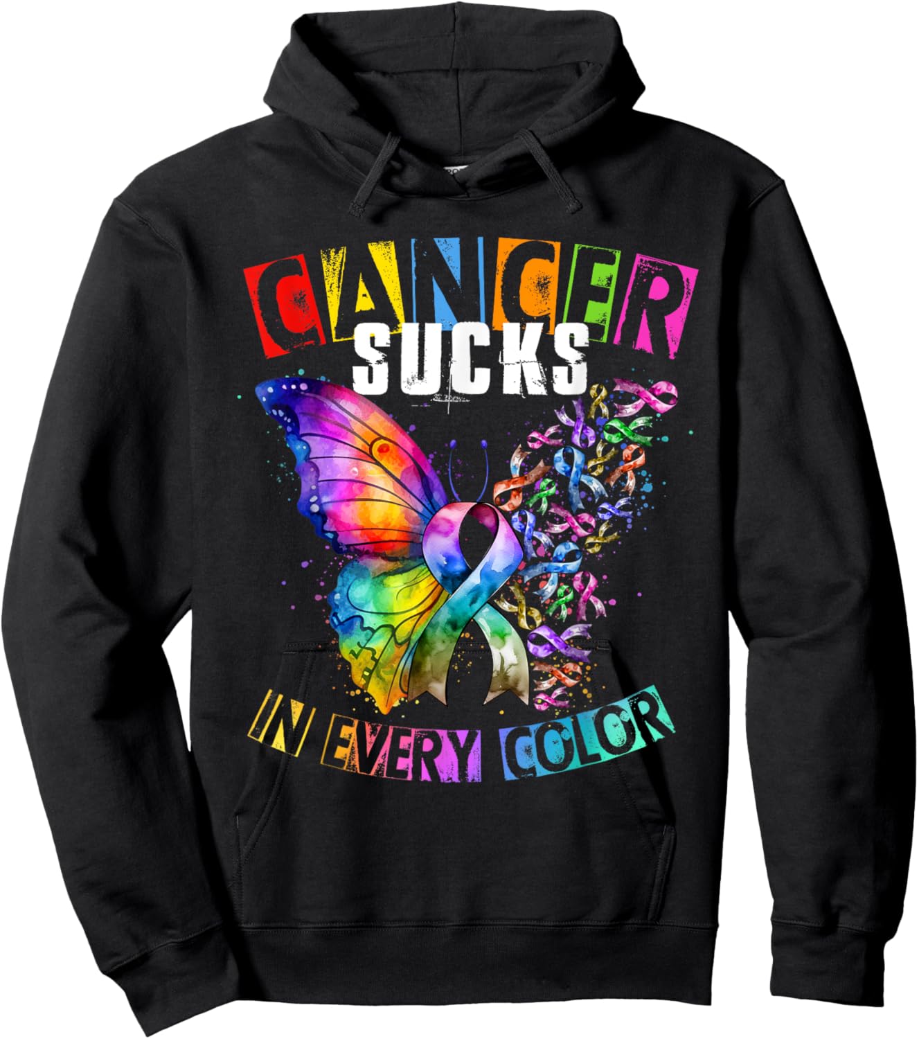 Breast Cancer awarene Sucks In Every Color Butterfly Hoodie - Hoodie | Black