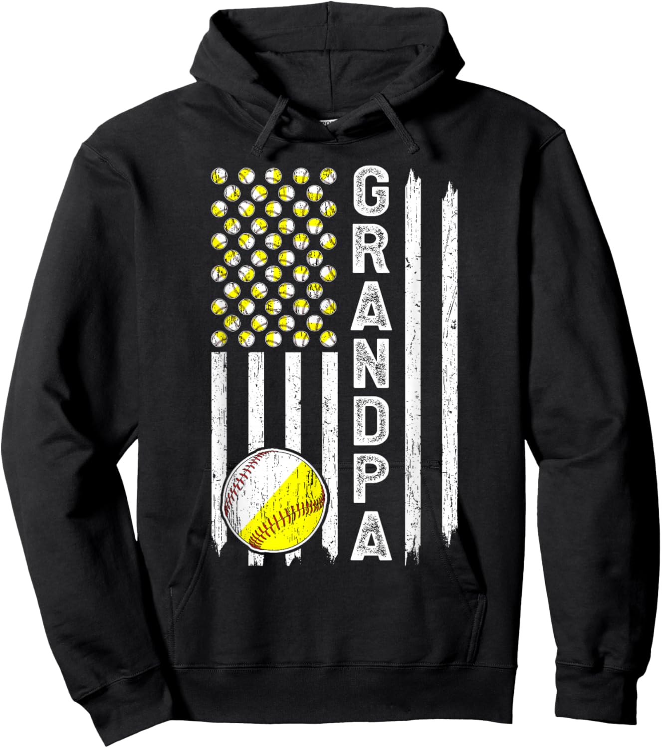 Grandpa American Flag Softball Baseball Grandpa Hoodie - Hoodie | Black