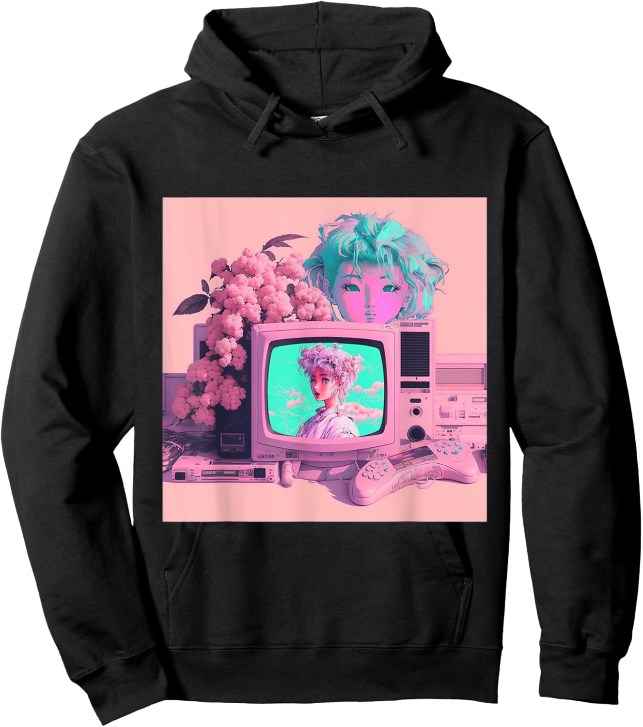 Retro Vaporwave Aesthetic 90s EGirl japanese art Hoodie - Hoodie | Black