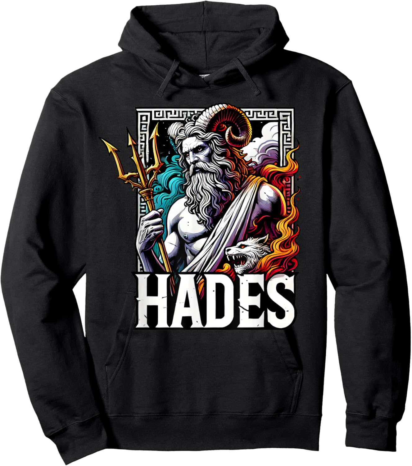 Mythology Greece Gods and Legends Hades Ancient Greek God Of The Underworld Cerberus -Adults and Kids Black Small Modern Letter Print Pull On Short Sleeve Hoodie - Hoodie | Black