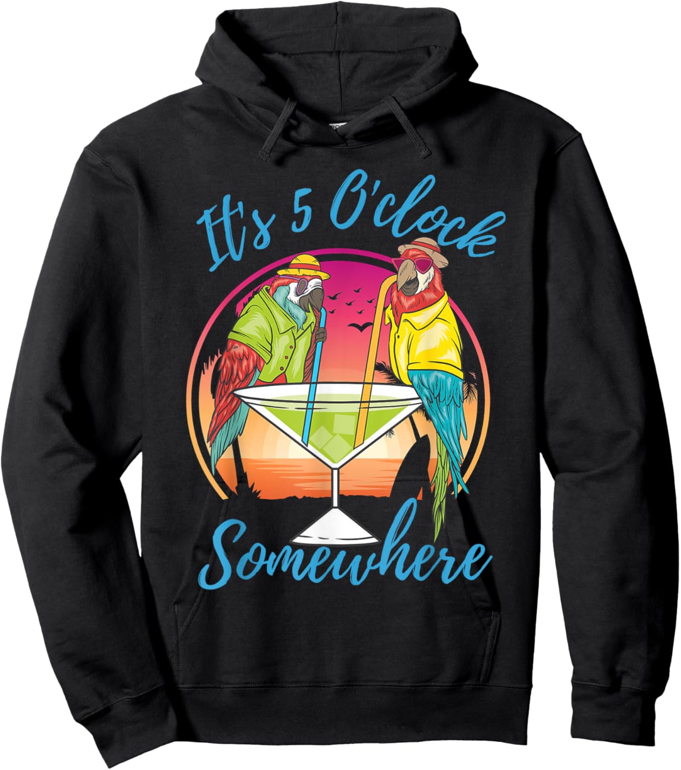 It Is 5 O'clock Somewhere Drinking Parrot Hoodie - Hoodie | Black