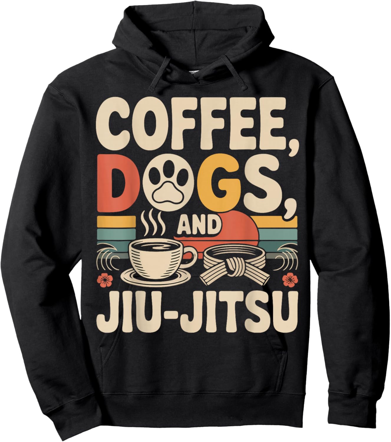 Jiu Jitsu Coffee Dog Retro Vintage Coffee Dogs and Jiu-Jitsu Hoodie - Hoodie | Black