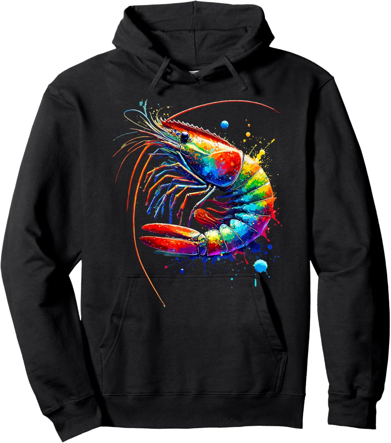 Colorful Splash Art Shrimp Shrimp , Black, S Hoodie - Hoodie | Black