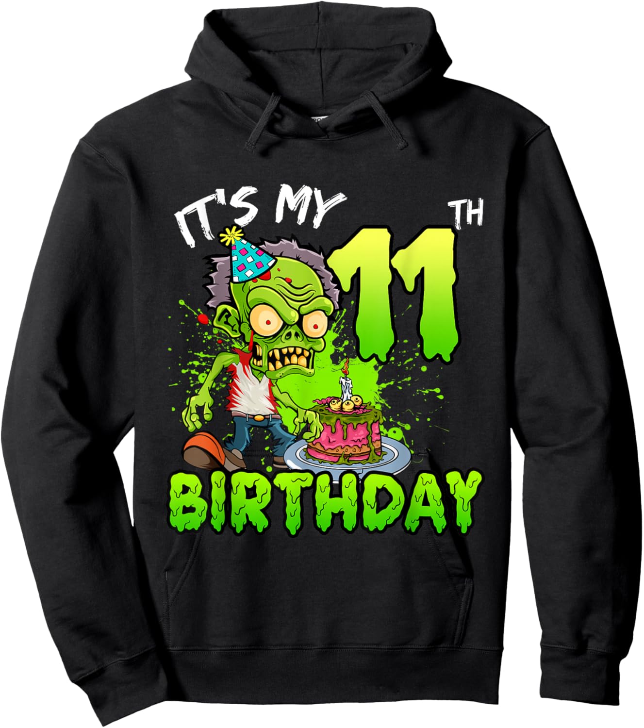 It's My 11th Birthday Zombie Lover 11 Year Old Boys Girls Hoodie - Hoodie | Black