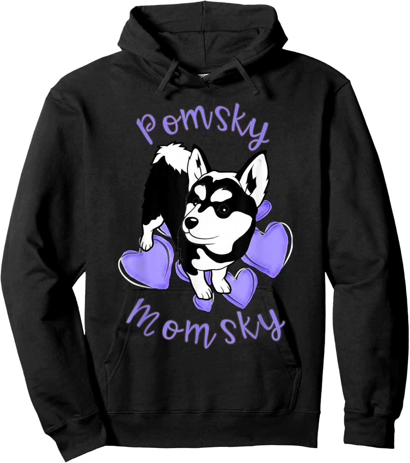 Cute Pomsky Momsky Black and White Pomsky Mom Purple Hearts Hoodie - Hoodie | Black