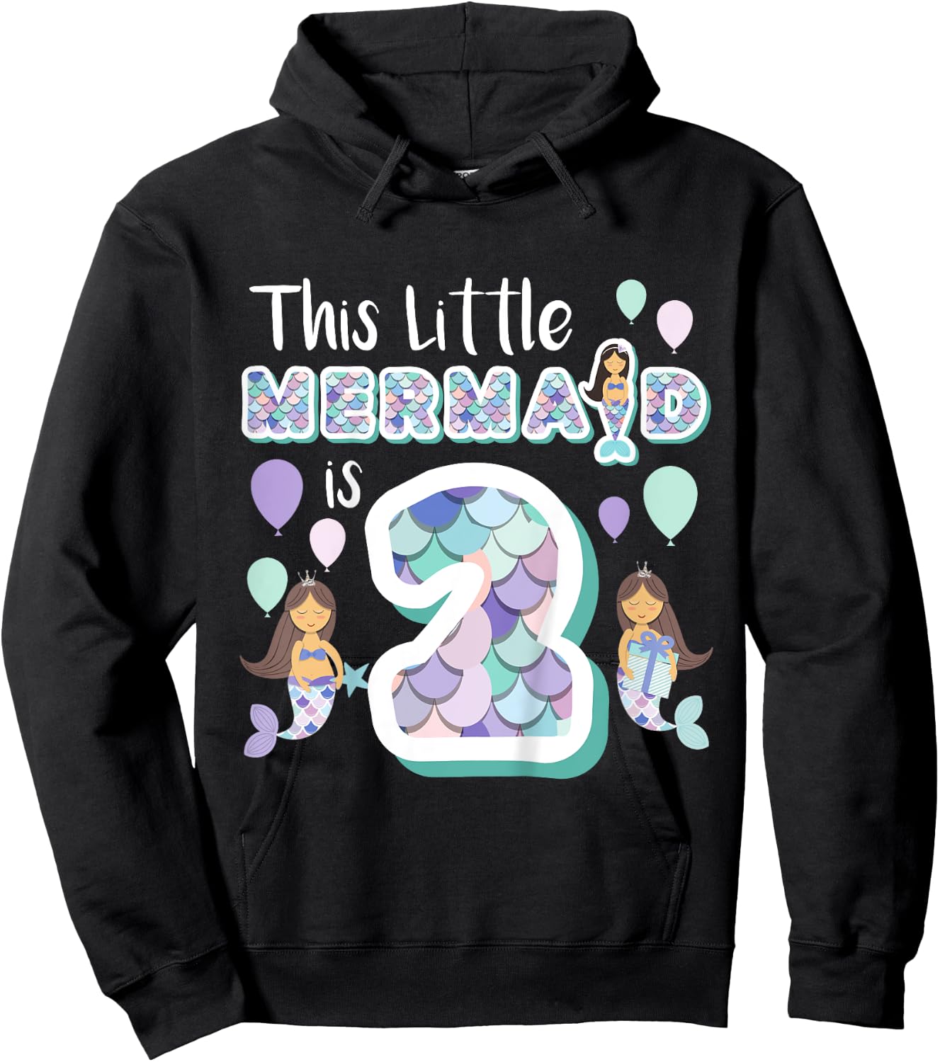 2 Year Old Mermaid Birthday Party Theme Girl 2nd Girls Gift Hoodie - Hoodie | Black