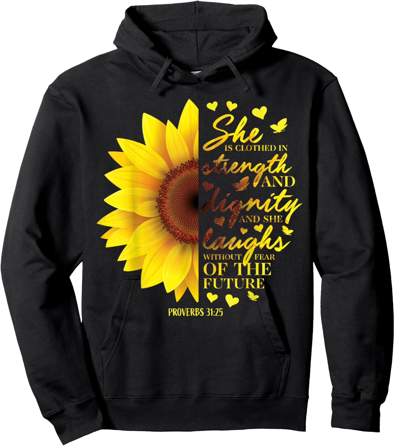 Proverbs 31 Sunflower Christian Bible Verse Religious Faith Hoodie - Hoodie | Black