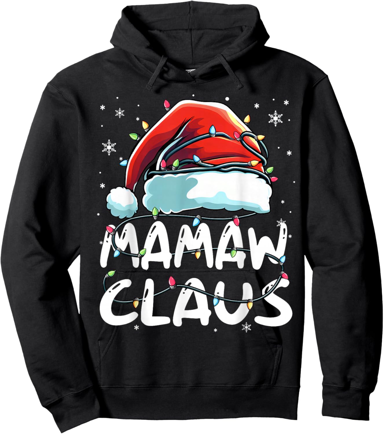 Mamaw Claus Christmas Lights Matching Family Xmas Pajama Hoodie - Hoodie | Black
