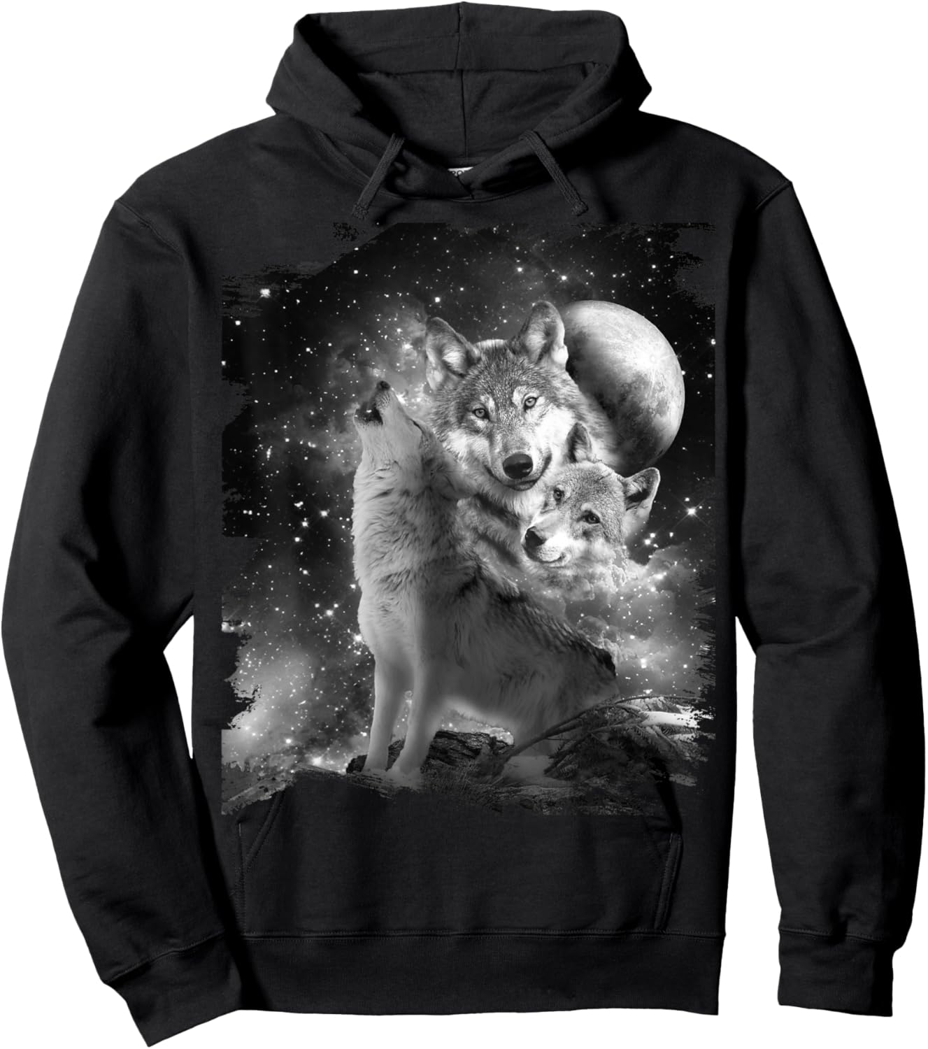 Random Galaxy Black and White Wolf Family, Wolves Howling Hoodie - Hoodie | Black