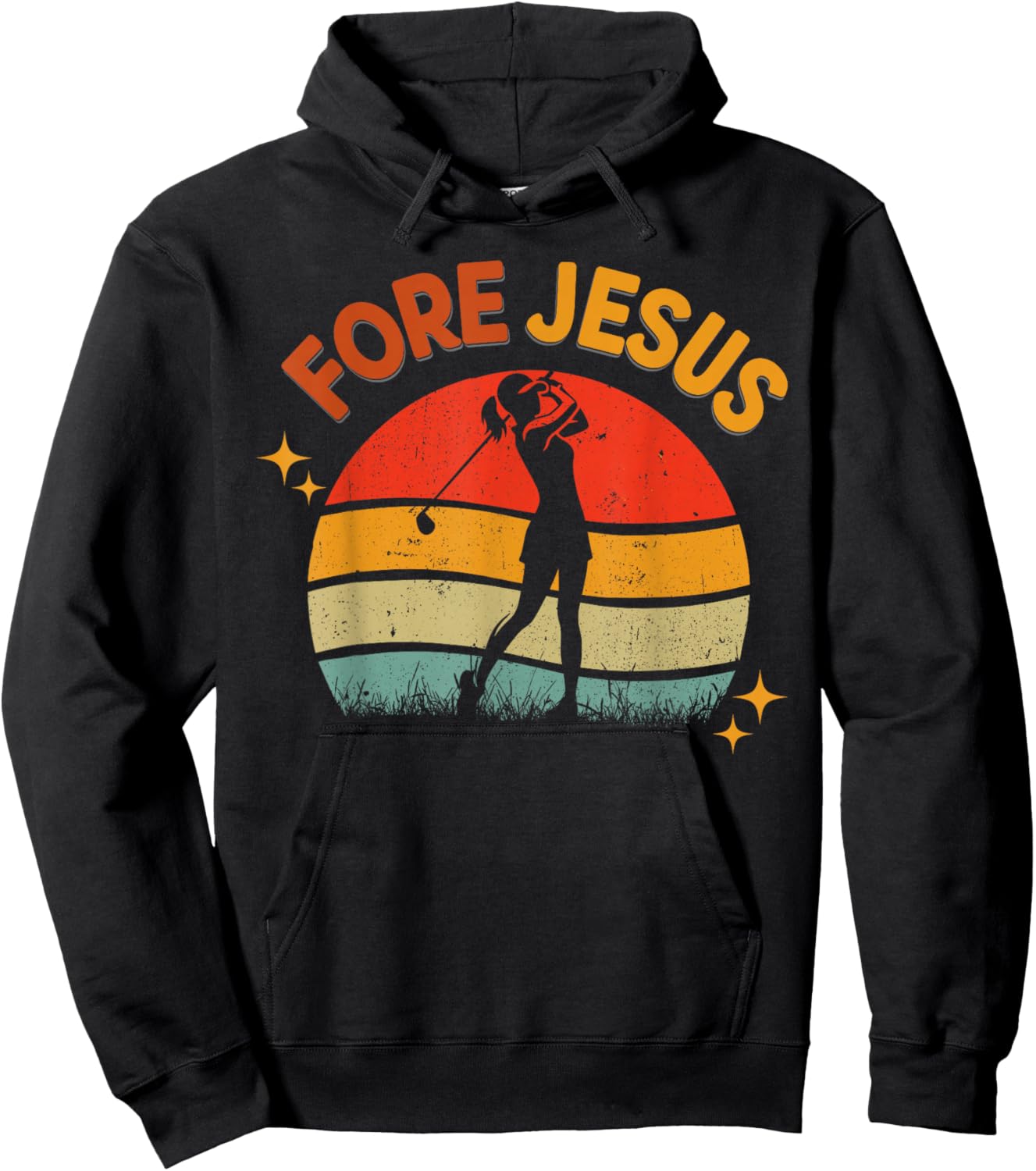FORE Jesus Christian Golf Retro 70s Religious Golfing Hoodie - Hoodie | Black