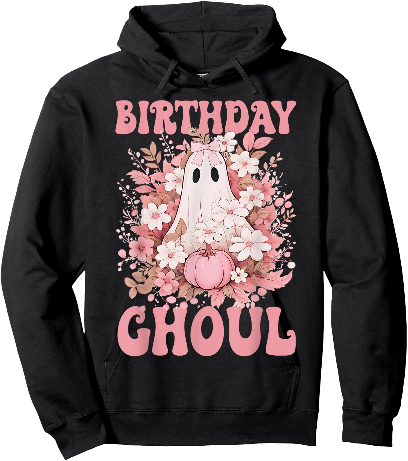 Birthday Ghoul Floral Ghost Bow Halloween Birthday Girls Hoodie - Hoodie | Black