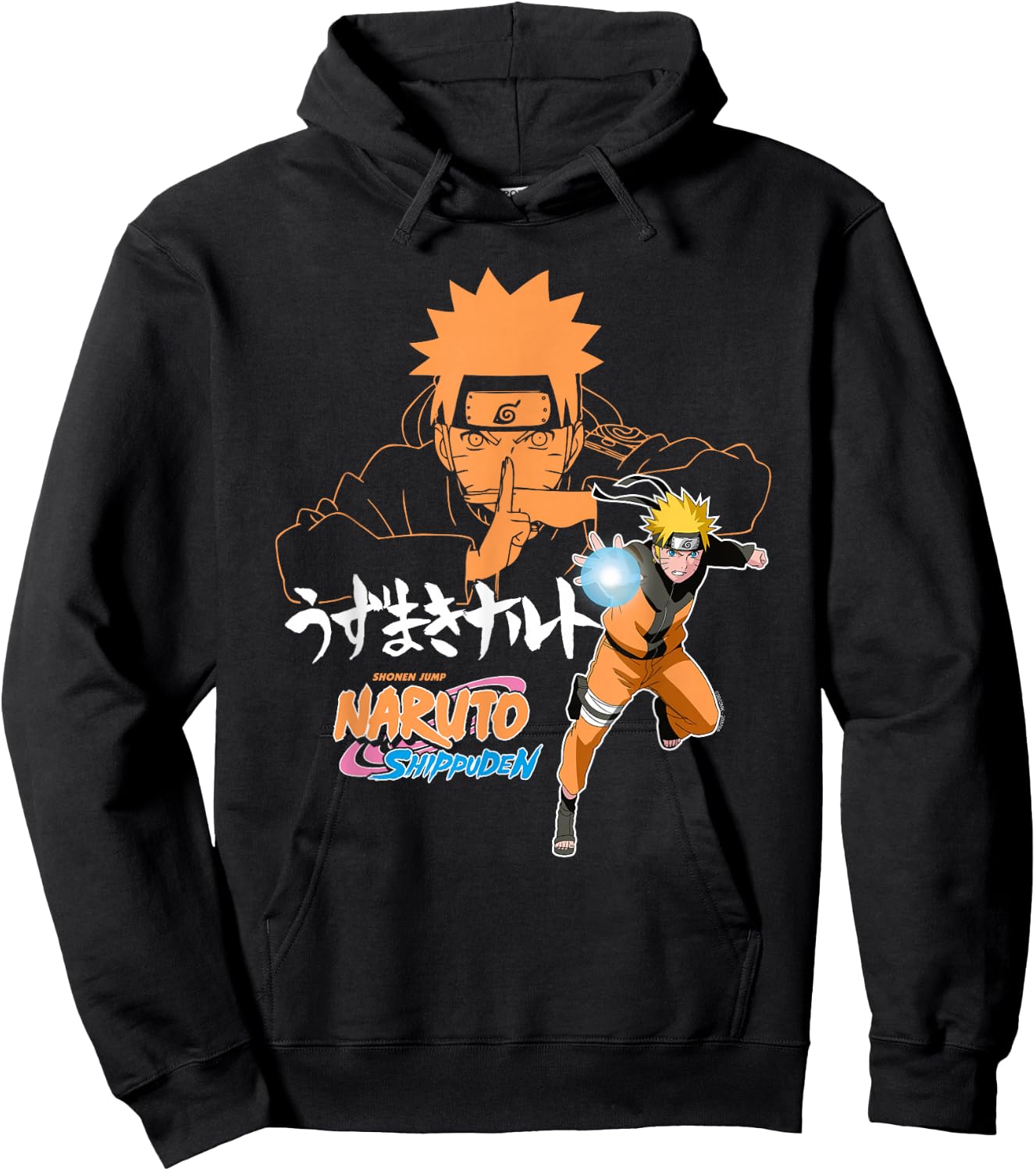 Naruto Shippuden Naruto Uzumaki Jutsu with Kanji Anime Hoodie - Hoodie | Black