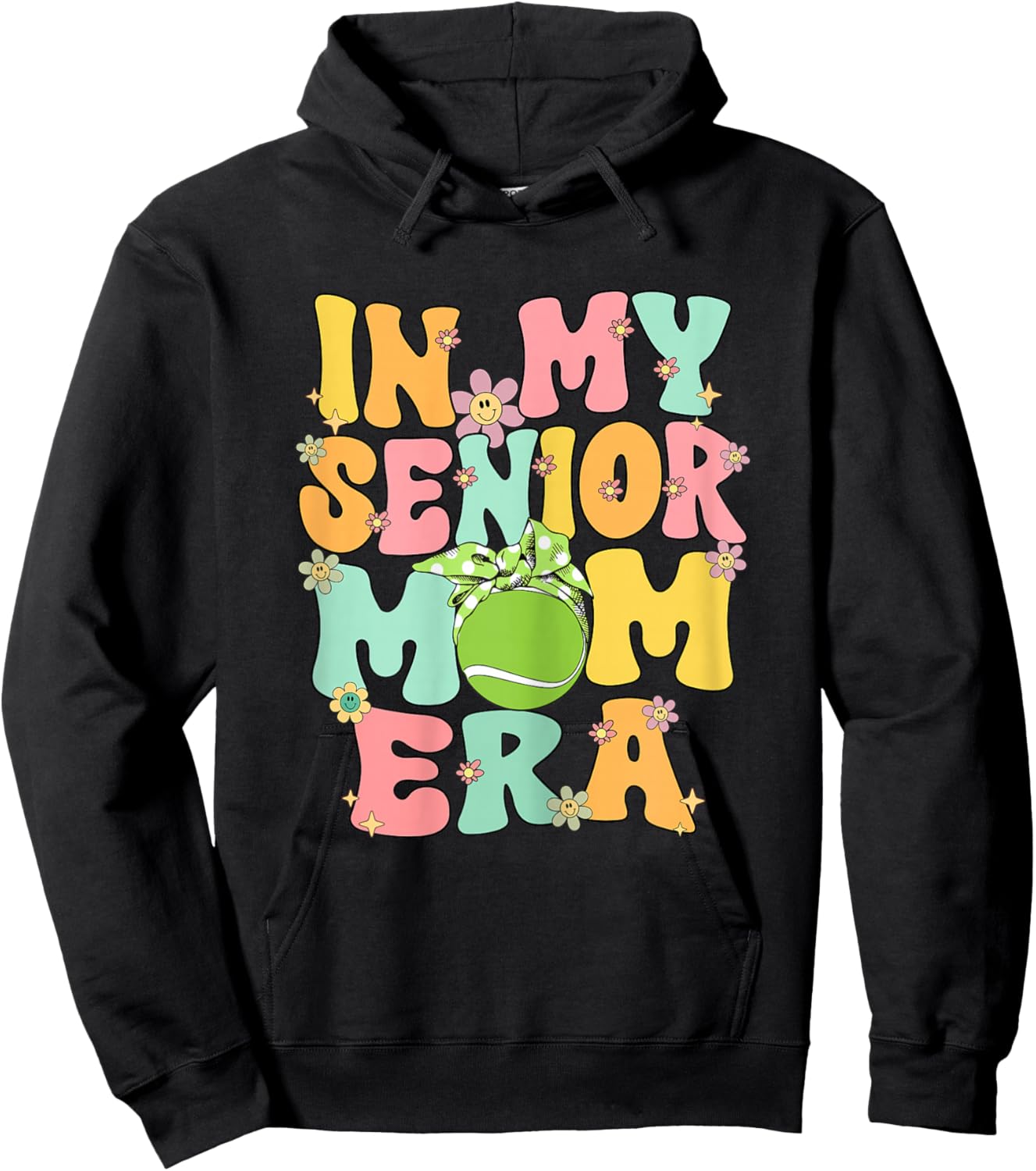 In My Senior Tennis Mom Era Groovy Senior Mom Tennis 2025 Hoodie - Hoodie | Black