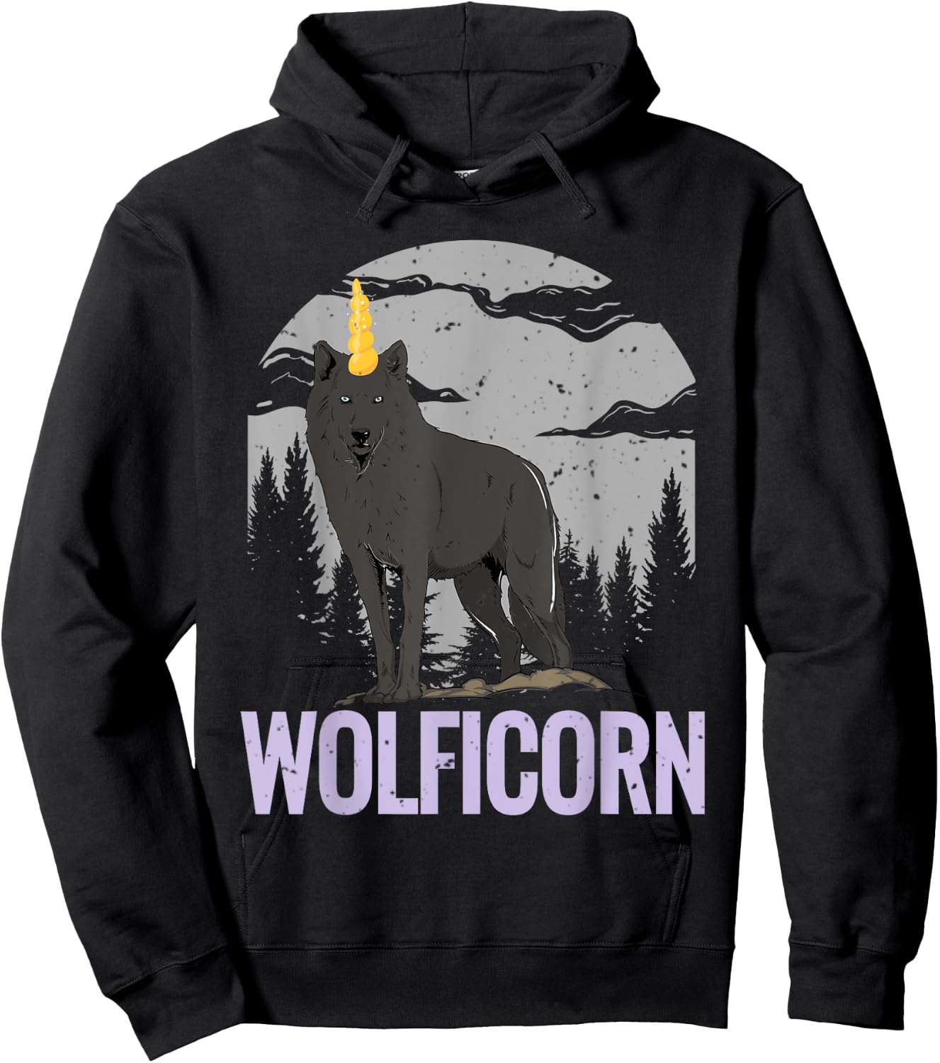 Wolf T Shirt Women Men Kids Wolficorn Unicorn Gift Hoodie - Hoodie | Black