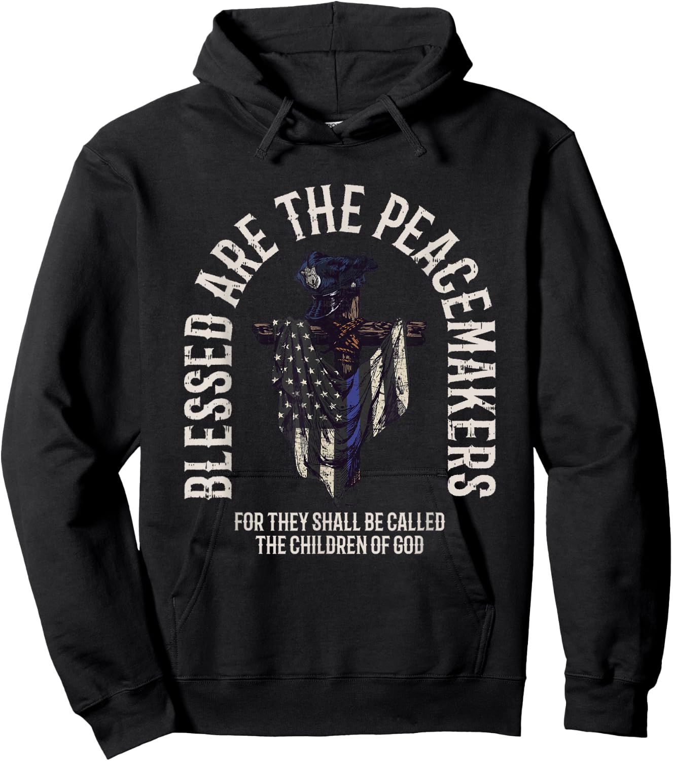 Blessed Are The Peacemakers Thin Blue Line Vintage Hoodie - Hoodie | Black