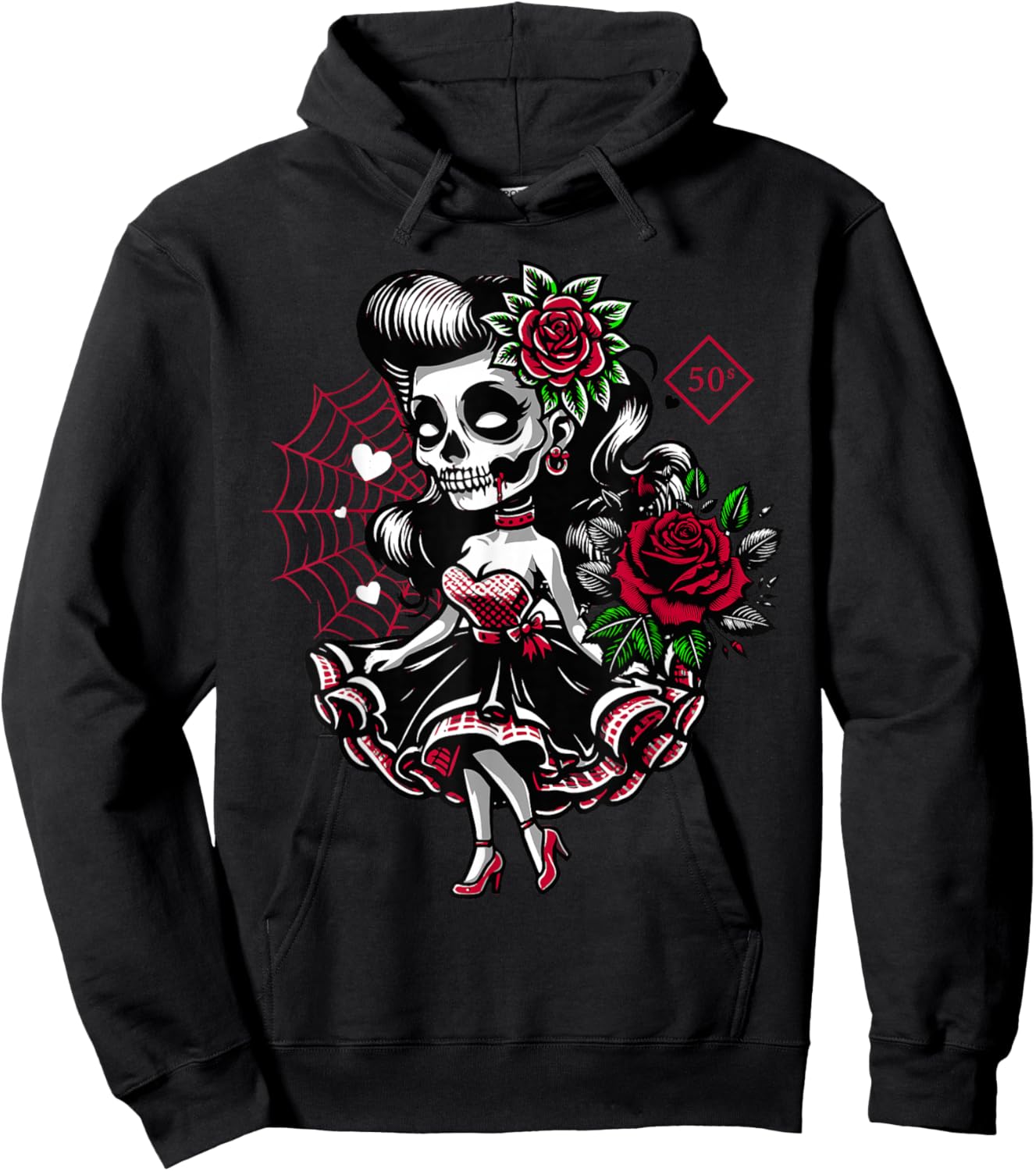 Kawaii Rockabilly Skelett Pin Up Horror Rebel Hoodie - Hoodie | Black