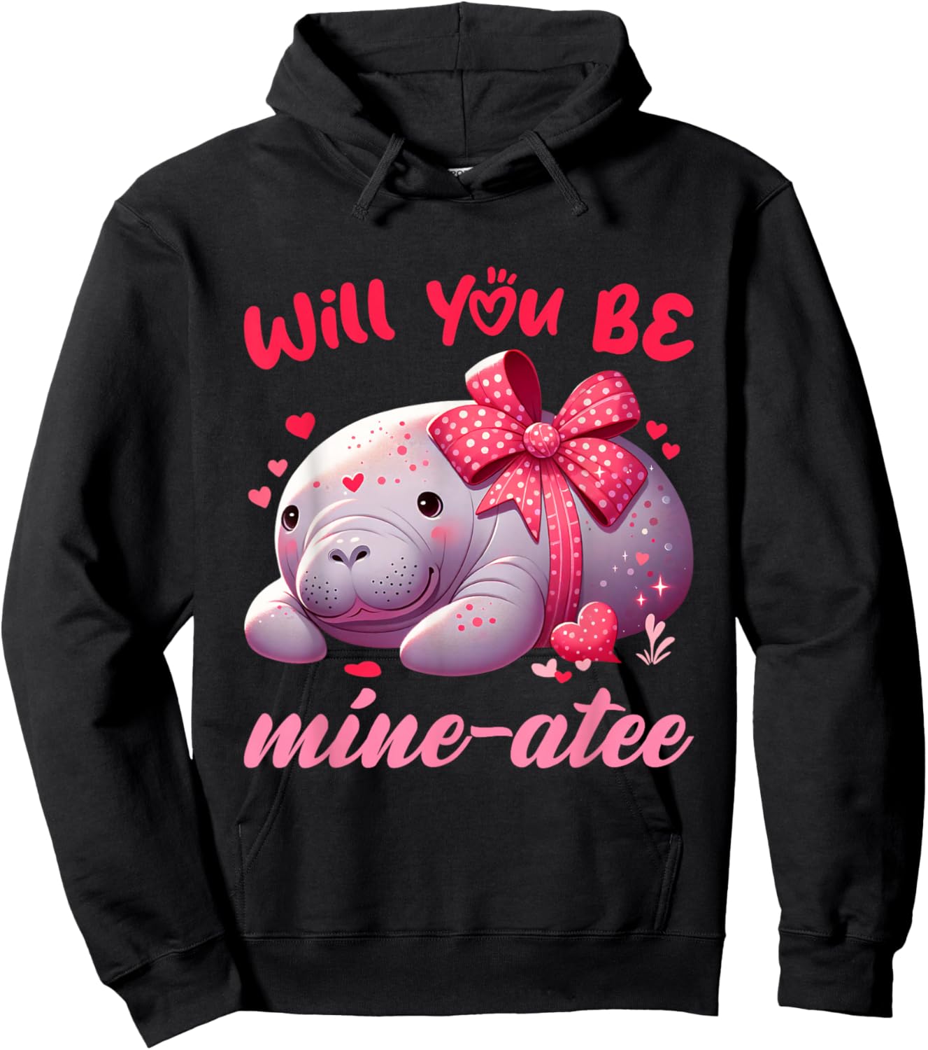 Valentine Manatee Cute Valentine Hearts Hoodie - Hoodie | Black