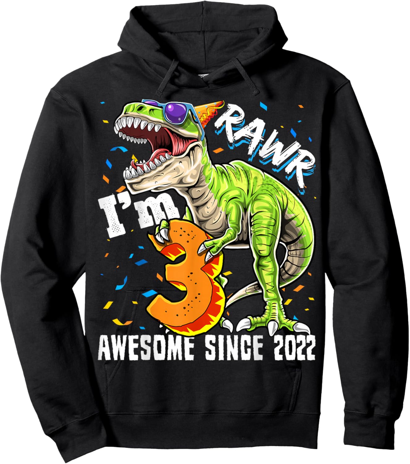 3rd Birthday T Rex Dinosaur Party Boys Rawr I'm 3 Hoodie - Hoodie | Black