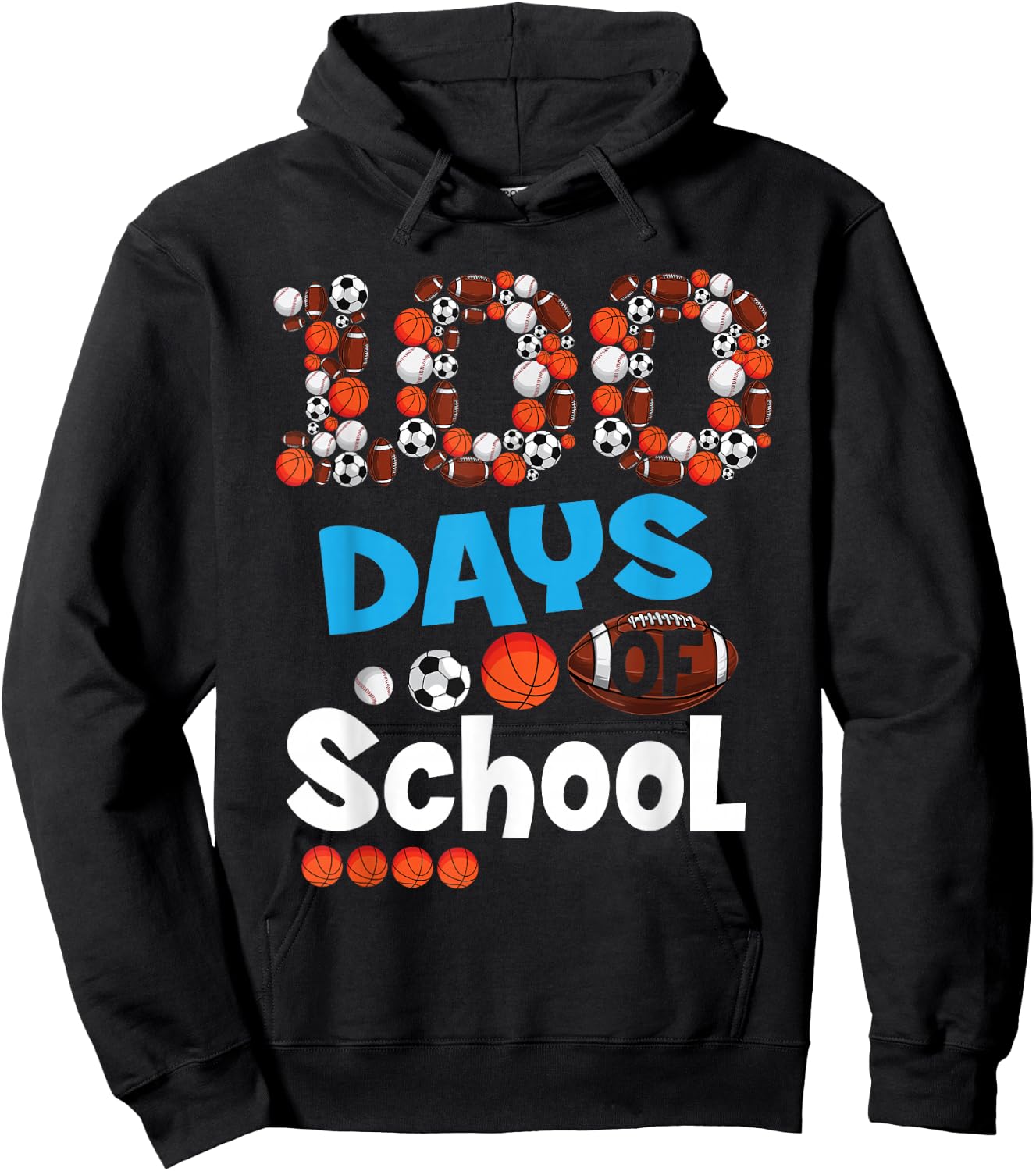 100th Days of School T Shirt Baseball Basketball School Gift Hoodie - Hoodie | Black