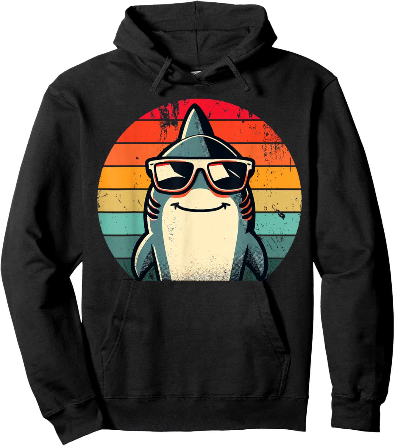 Cool Retro Shark in Sunglasses 70s 80s 90s Funny Shark Hoodie - Hoodie | Black
