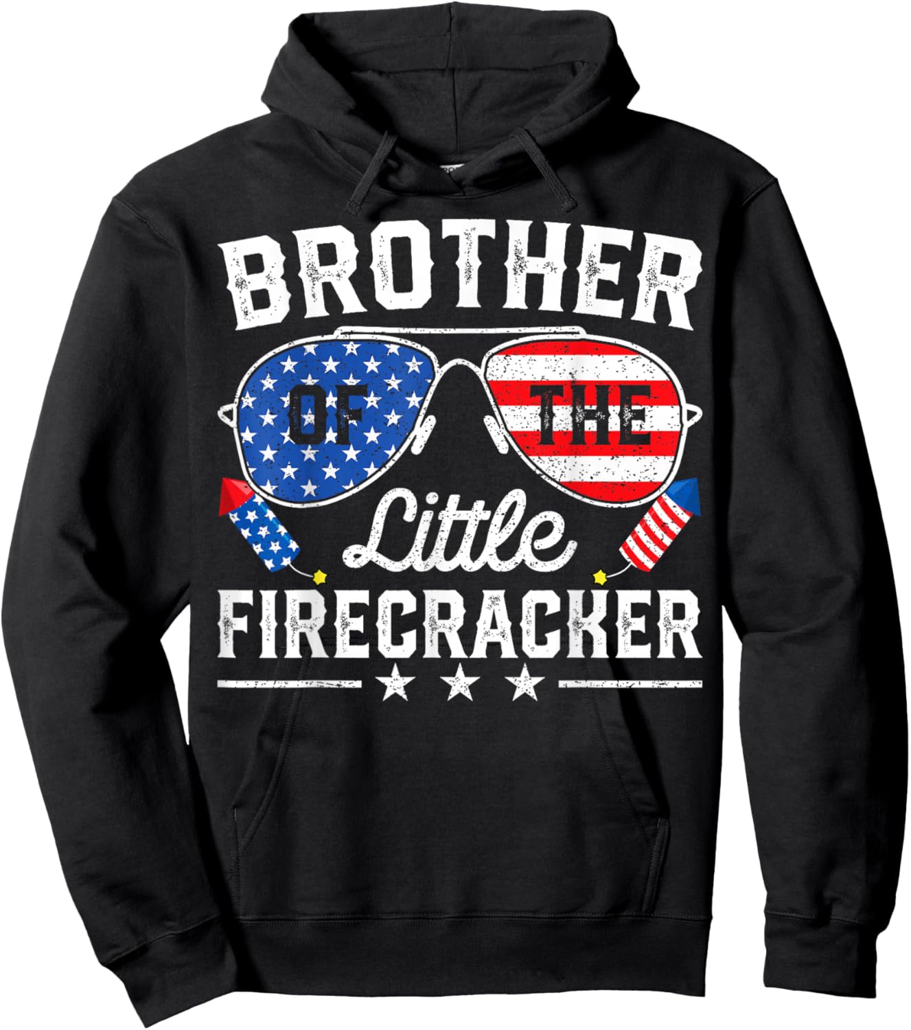4th of July Birthday Brother Of The Little Firecracker Hoodie - Hoodie | Black
