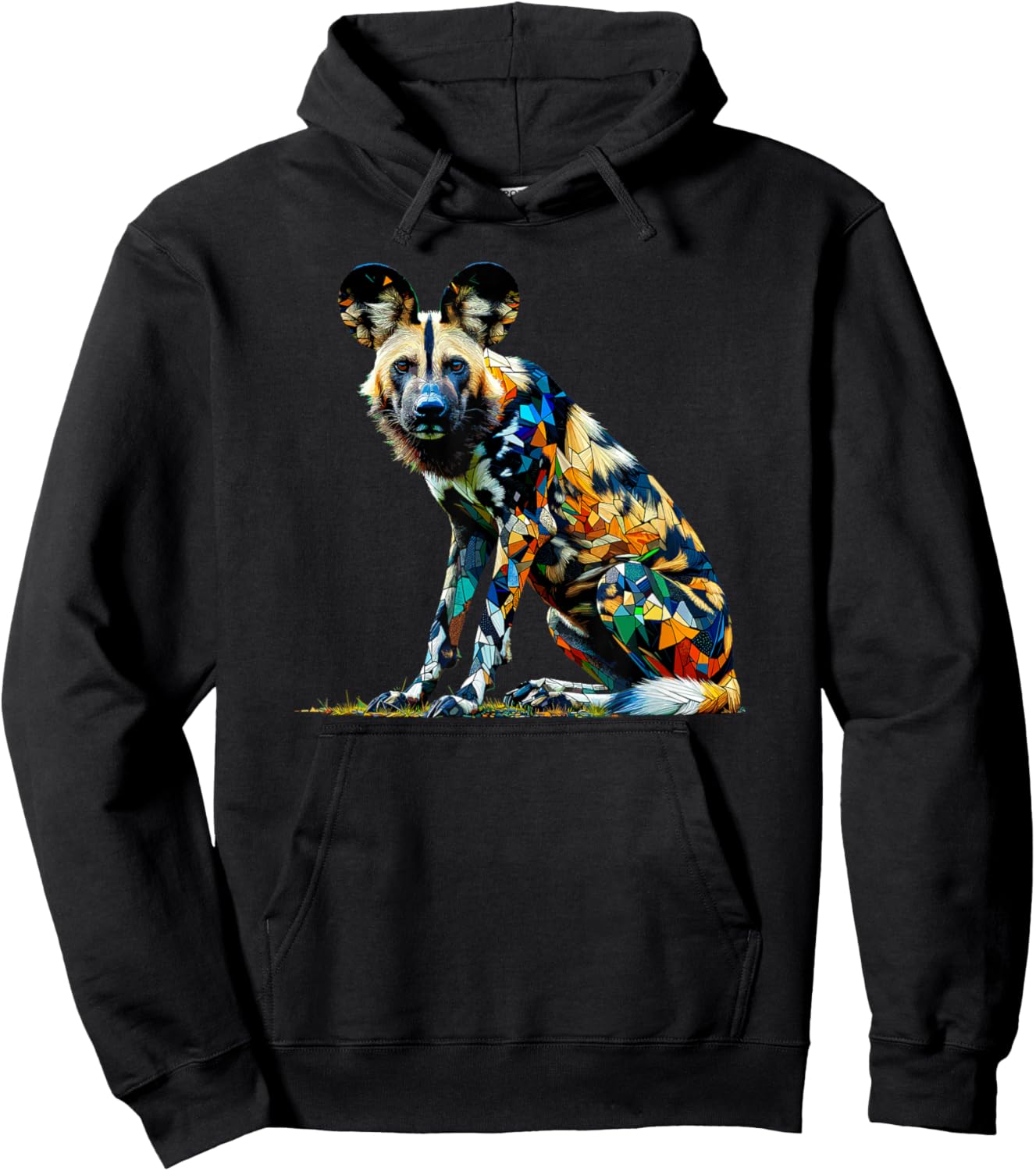 Polygon Art African Wild Dog Painted Dog Hoodie - Hoodie | Black