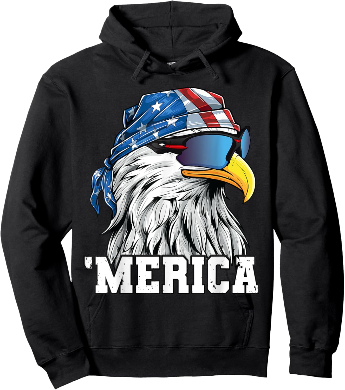 Patriotic 4th of July Shirt Men Women USA Bald Eagle Merica Hoodie - Hoodie | Black