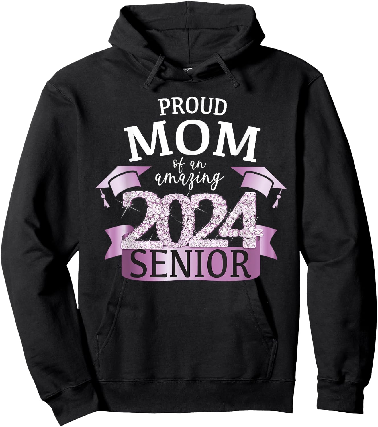 Proud 2024 Senior Mom I Elegant Purple Celebration Outfit Hoodie - Hoodie | Black