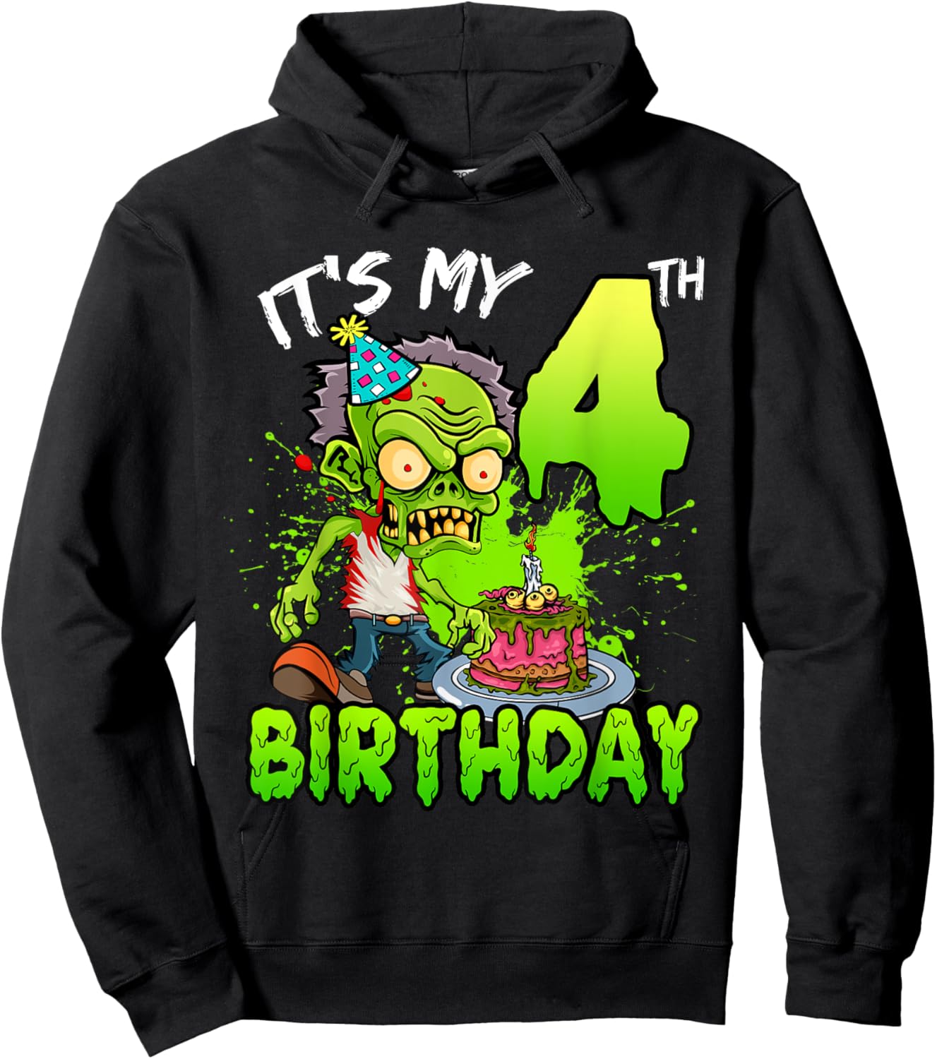 It's My 4th Birthday Zombie Lover 4 Year Old Boys Girls Hoodie - Hoodie | Black