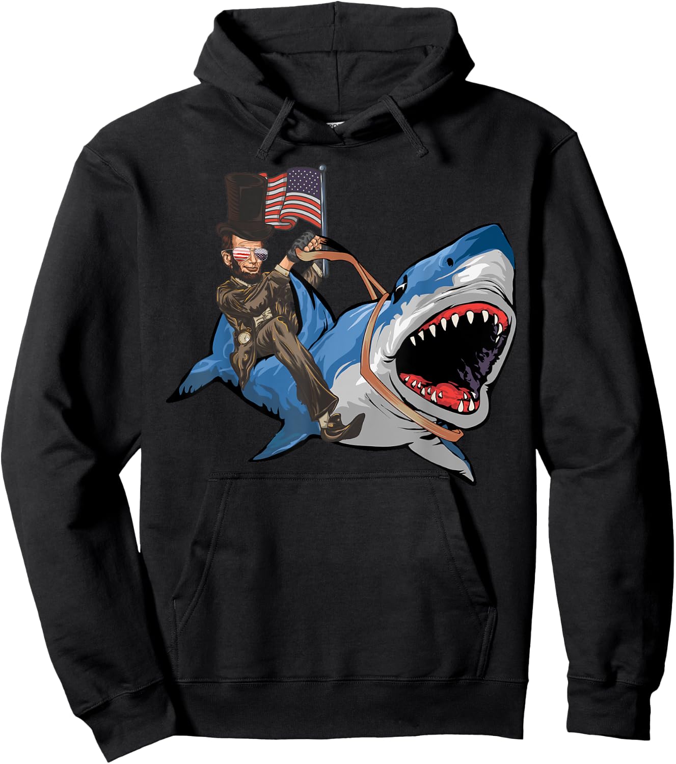 Abe Lincoln Riding Shark - Shark Lovers Shark 4th of July Hoodie - Hoodie | Black