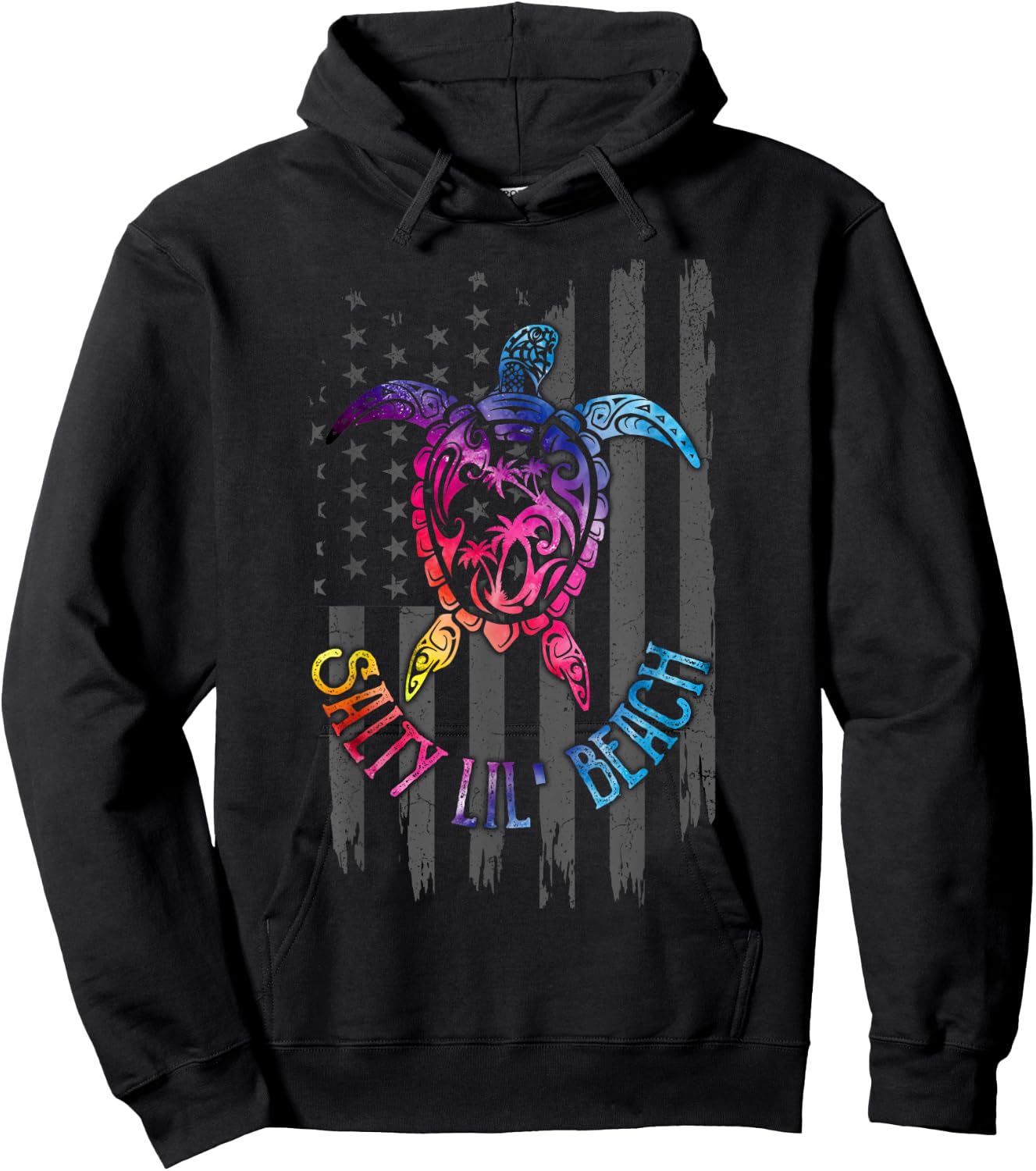 Salty Lil' Beach Turtle American Flag Funny Gift Men Hoodie - Hoodie | Black