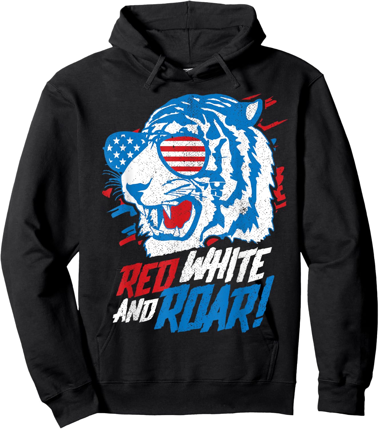 Red White And Roar Tiger Funny 4th Of July Predator Gift Hoodie - Hoodie | Black