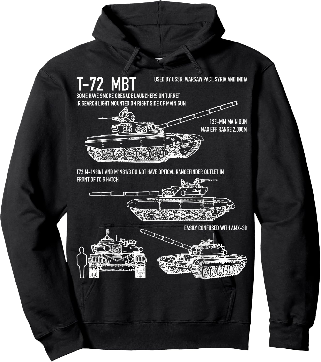 T-72 Russian Tank MBT Recognition Blueprint Hoodie - Hoodie | Black
