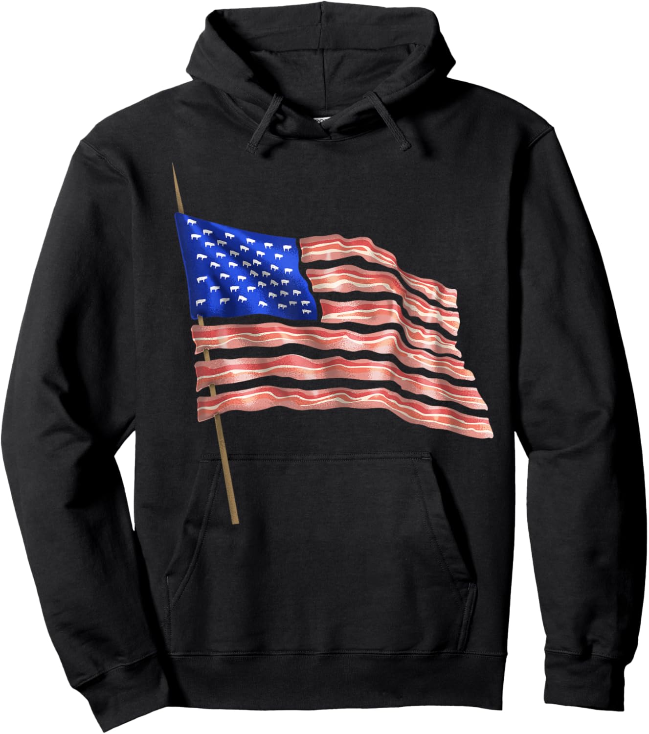 USA Bacon Flag | Cute US Dried Pigs Funny 4th Of July Gift Hoodie - Hoodie | Black