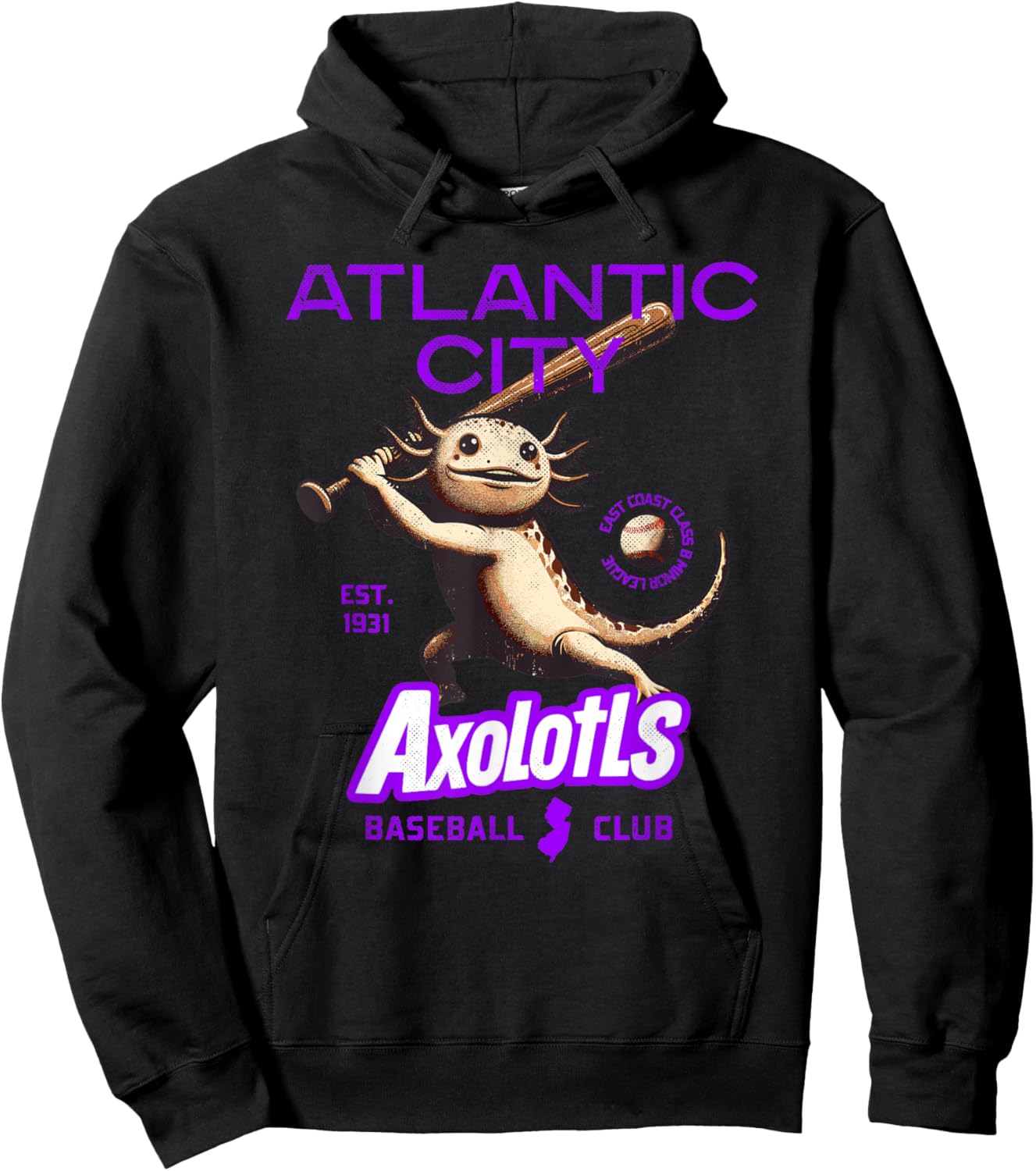 Atlantic City Axolotls Retro Minor League Baseball Team Hoodie - Hoodie | Black