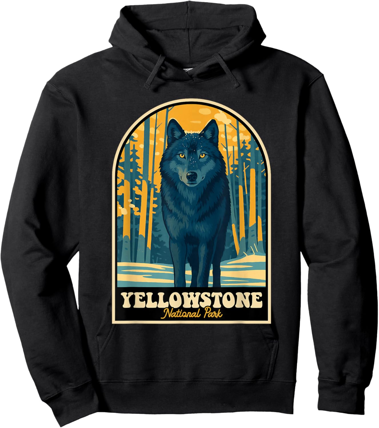 Yellowstone Wolf Vintage National Park Poster Hoodie - Hoodie | Black
