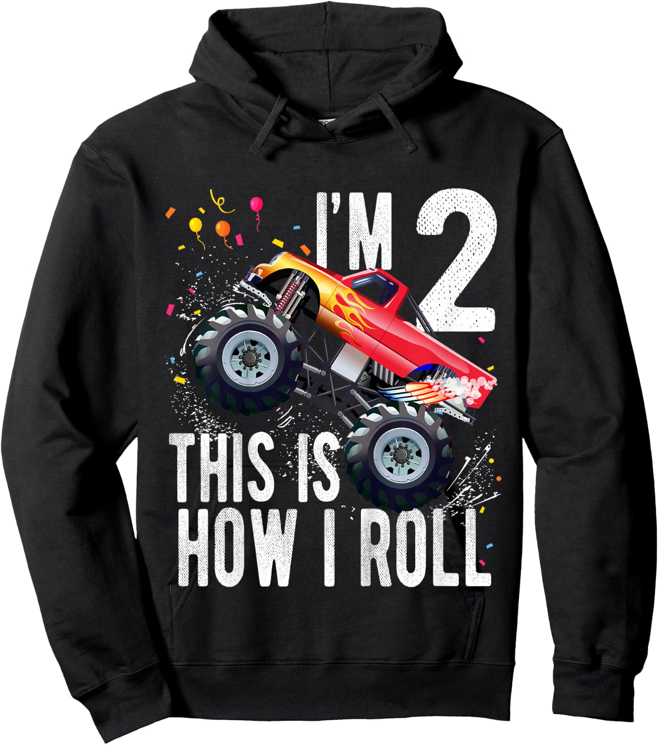 2 Year Old 2nd Birthday Boy Monster Truck Car Hoodie - Hoodie | Black