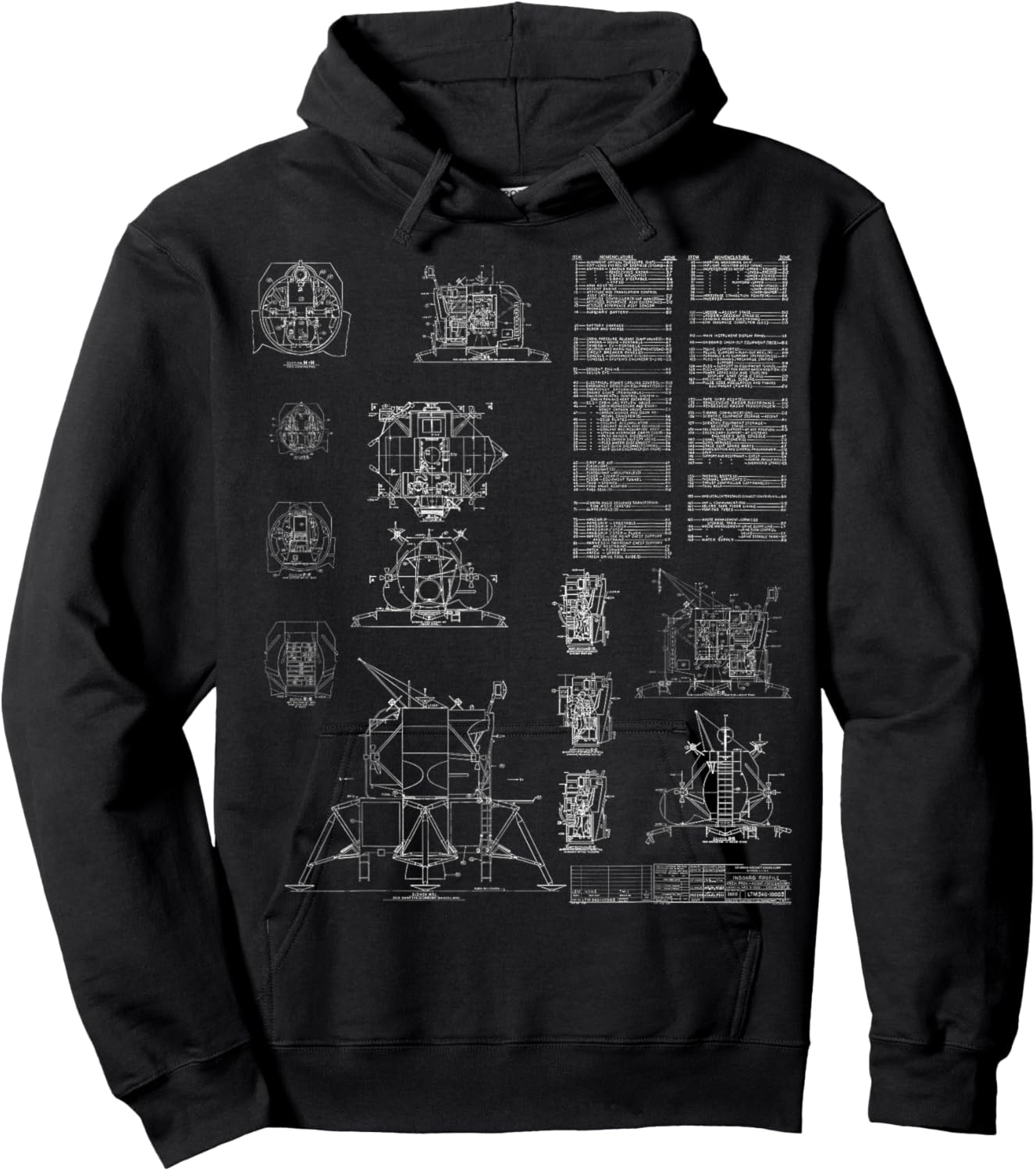 Apollo Lunar Module Lander Spacecraft Engineering Blueprint Hoodie - Hoodie | Black