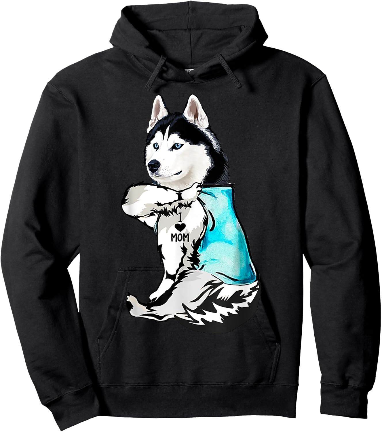 Husky I Love Mom Tattoo Hoodie - Hoodie | Black