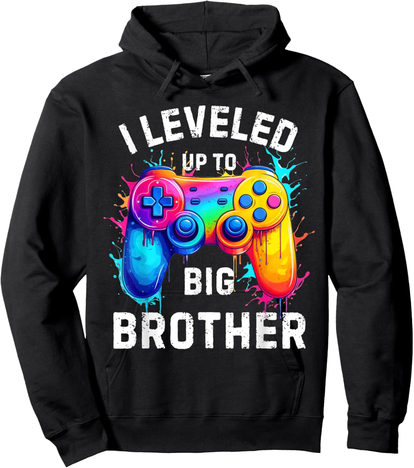 I Leveled Up to Big Brother Funny Gamer Splash Art Hoodie - Hoodie | Black