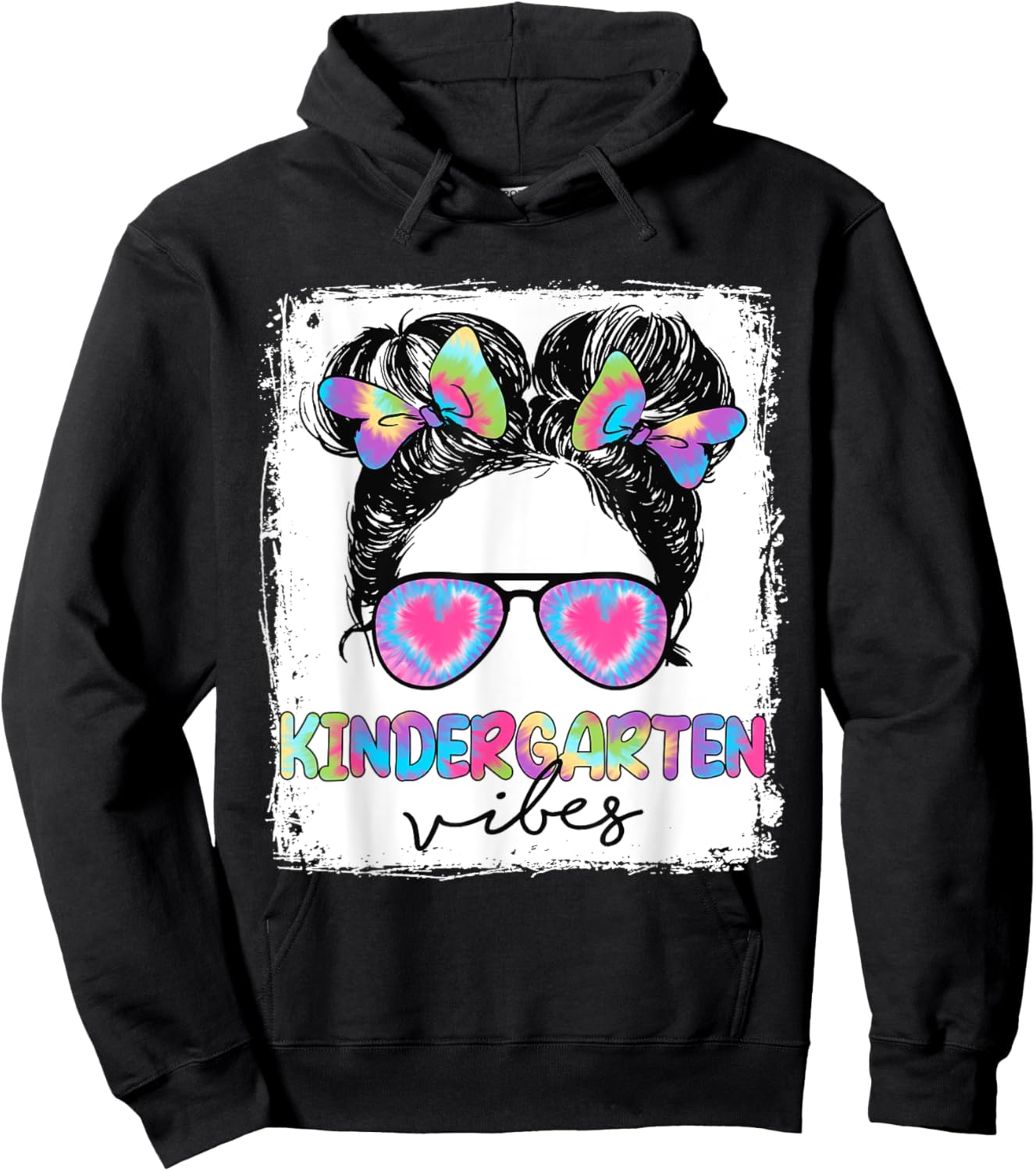 Kindergarten Vibes Messy Hair Bun Girl Back To School Hoodie - Hoodie | Black