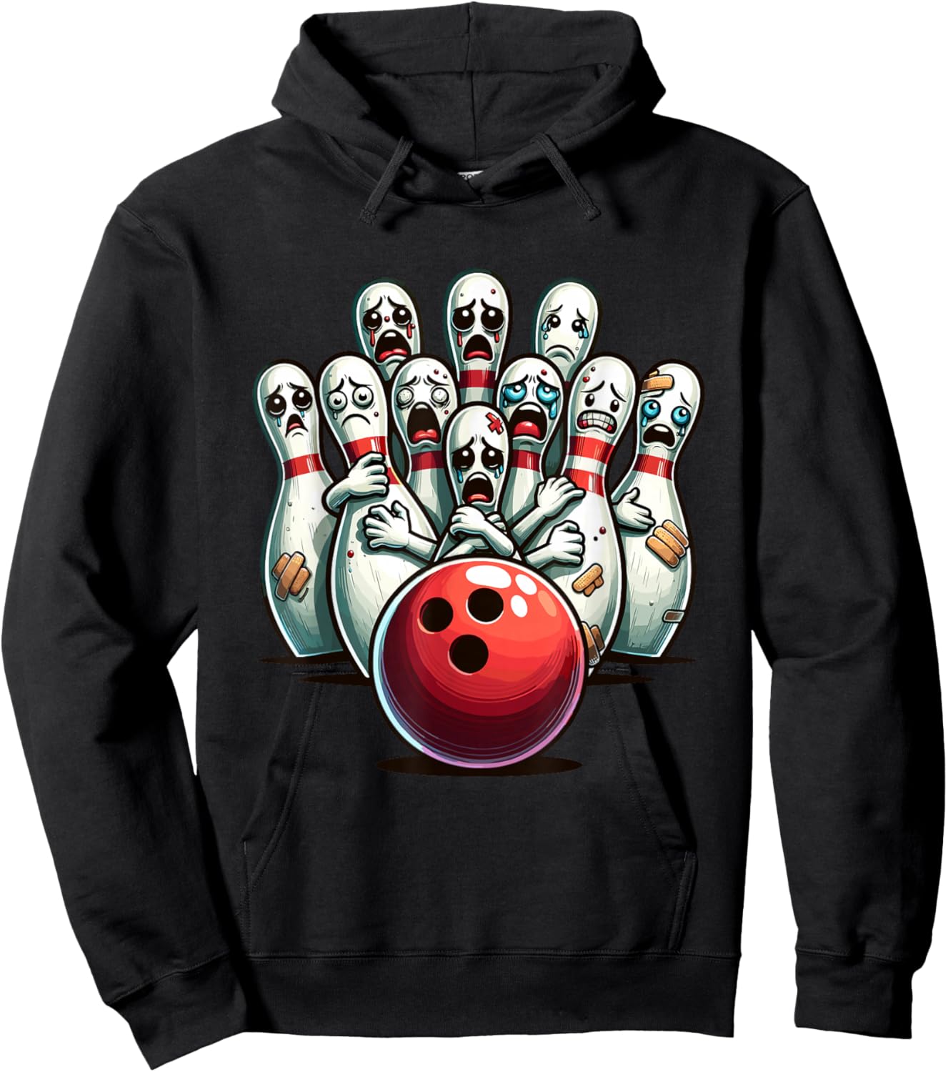Funny Bowling Pin Faces For Bowling Lover, Men Kids Bowler Hoodie - Hoodie | Black