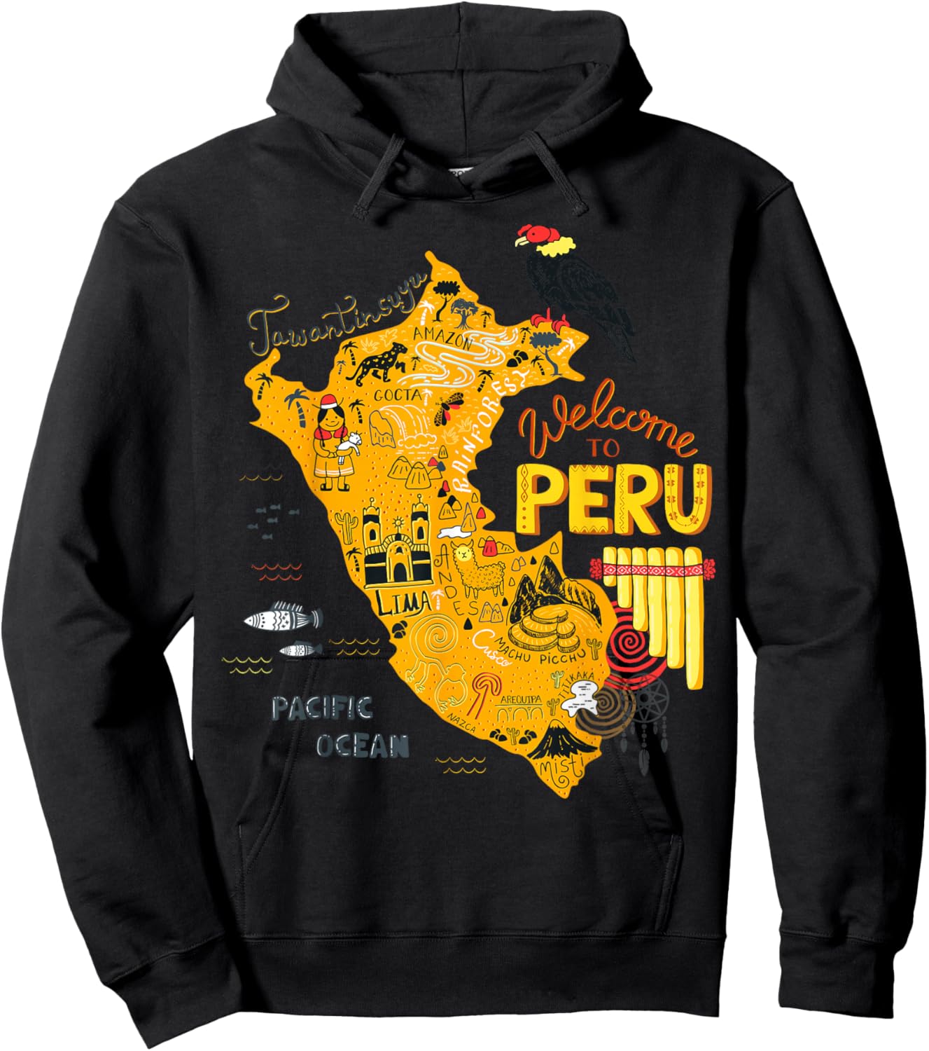 Travel Peru Map Lima Machu Picchu Cusco Family Vacation Hoodie - Hoodie | Black