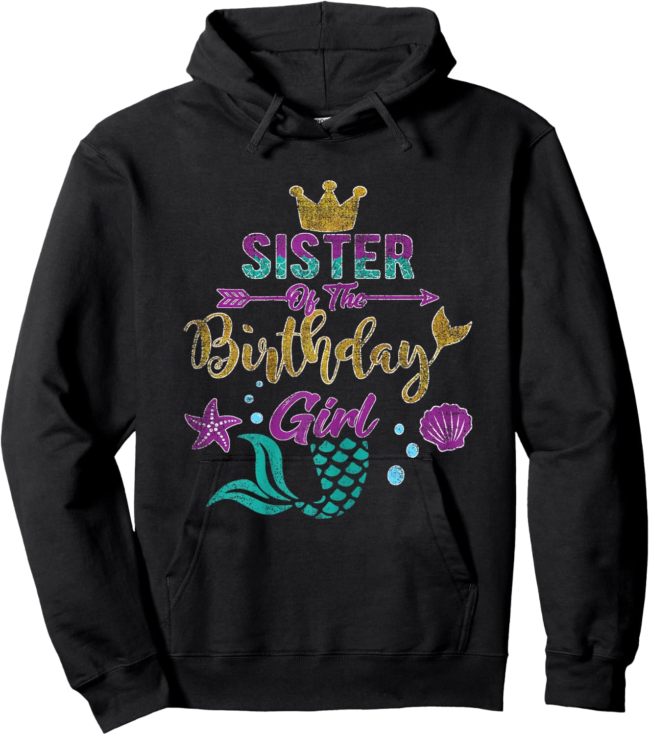 Sister of the Birthday | Girl Mermaid Gift Birthday Girl Hoodie - Hoodie | Black