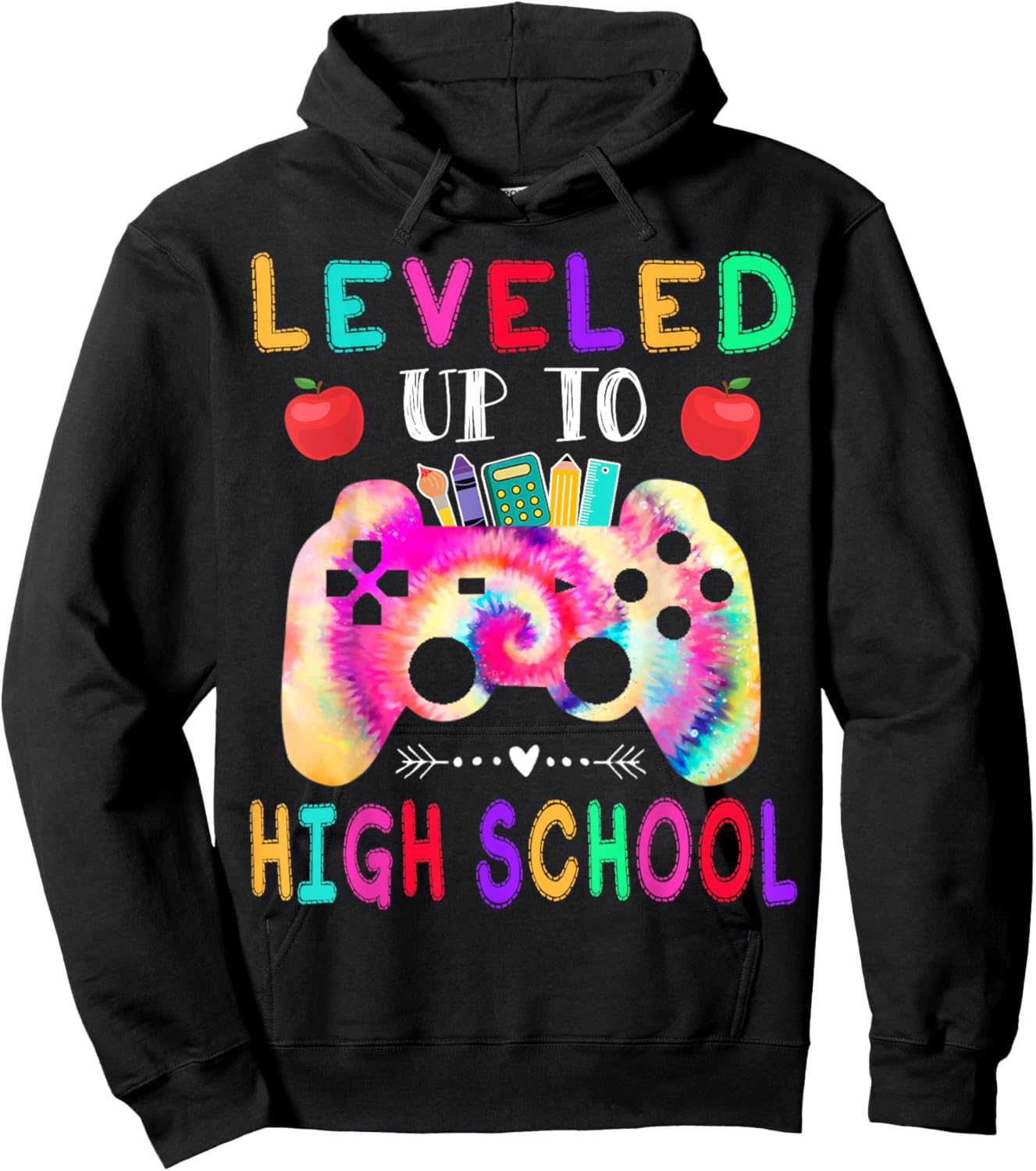 Leveled Up To High School Gaming Fun Back To School Tie Dye Hoodie - Hoodie | Black