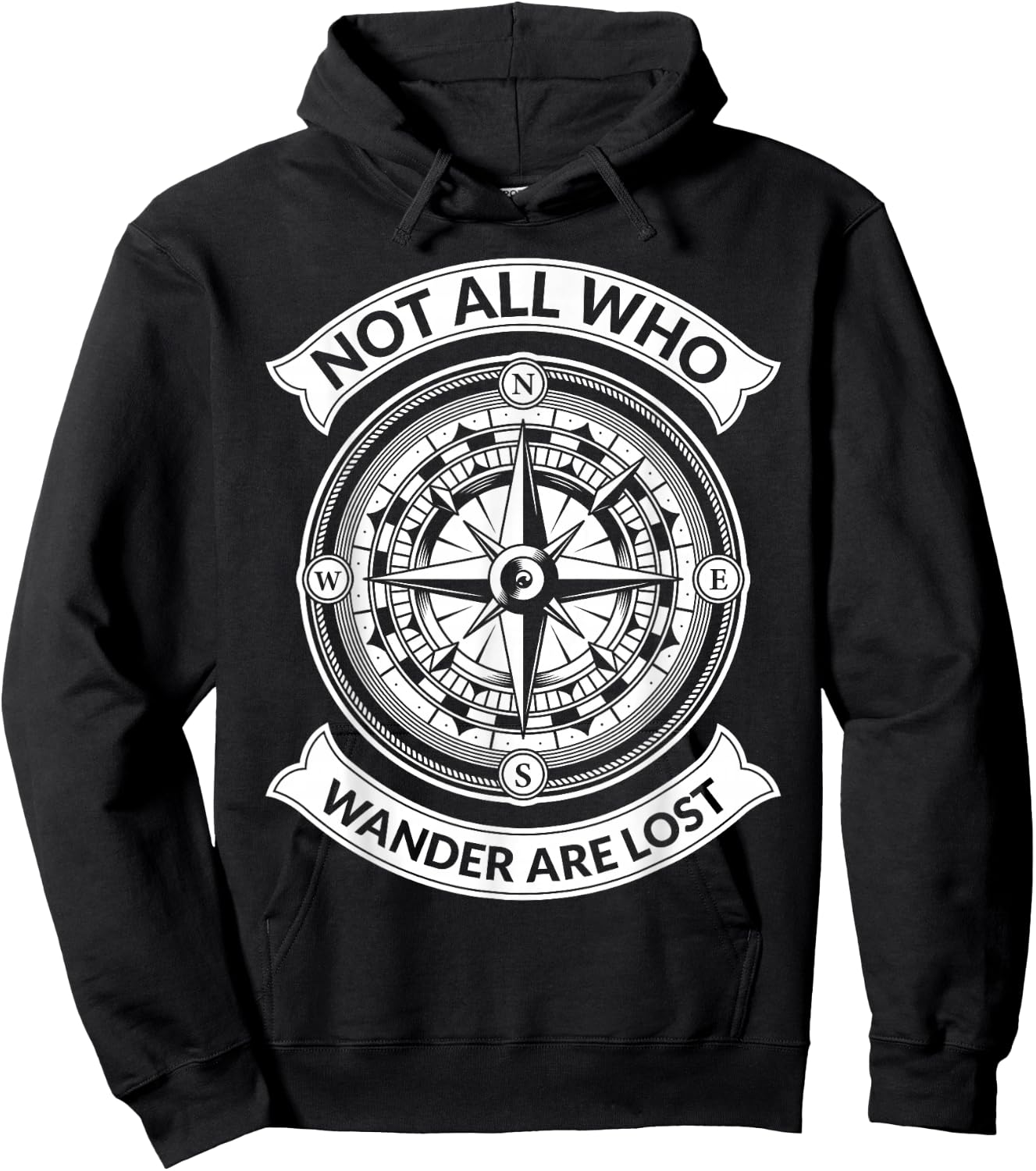 Graphic Compass Hiking - Not All Those Who Wander Are Lost Hoodie - Hoodie | Black