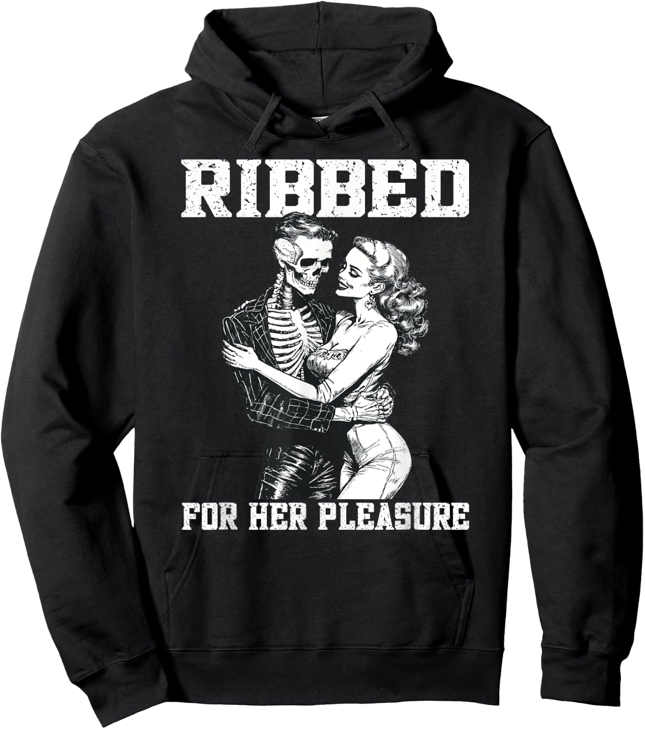 Sexy Skeleton Ribbed Pleasure Risky Halloween Hoodie - Hoodie | Black