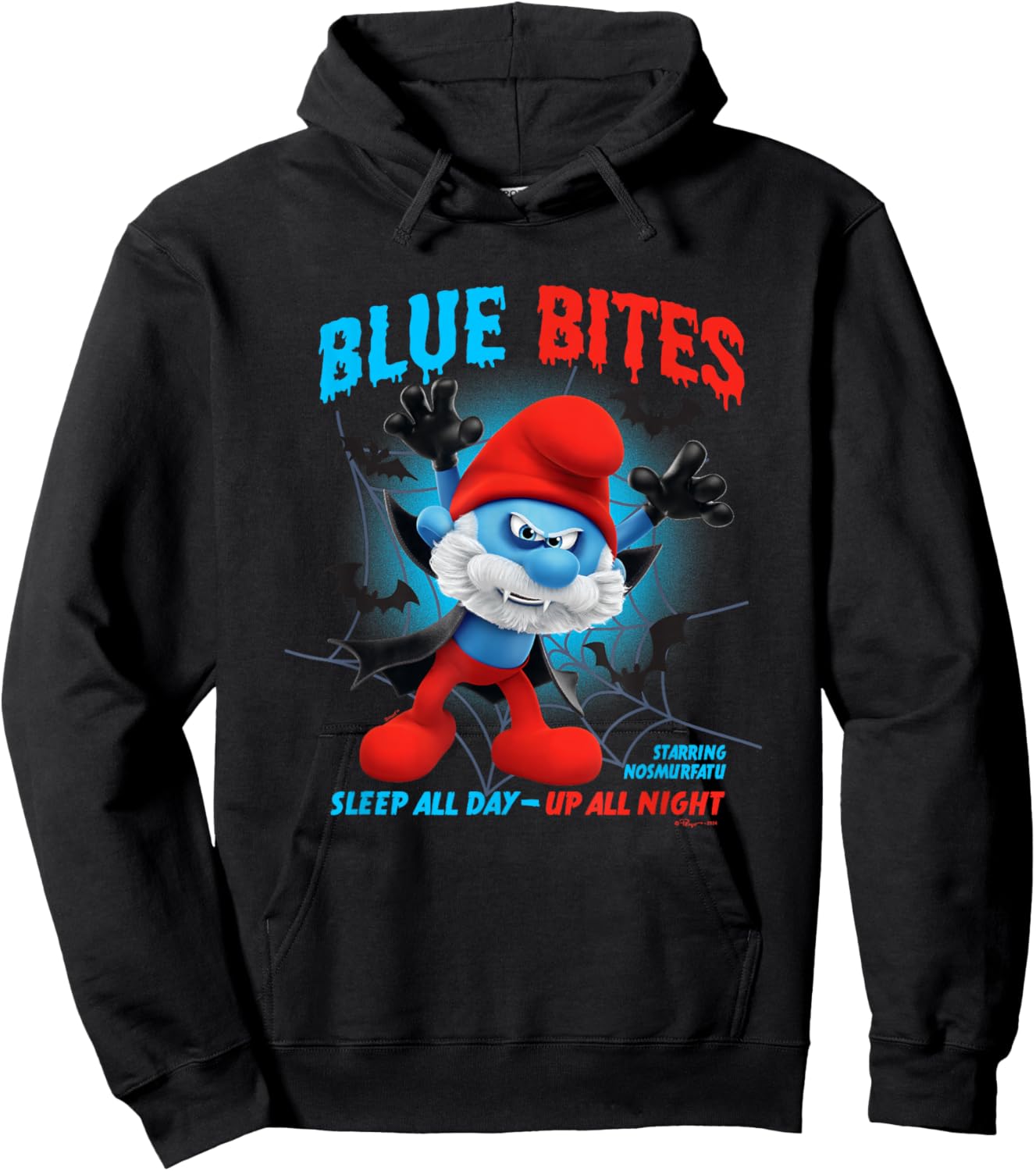 The Smurfs Halloween Papa Smurf Blue Bites Big Chest Logo Hoodie - Hoodie | Black