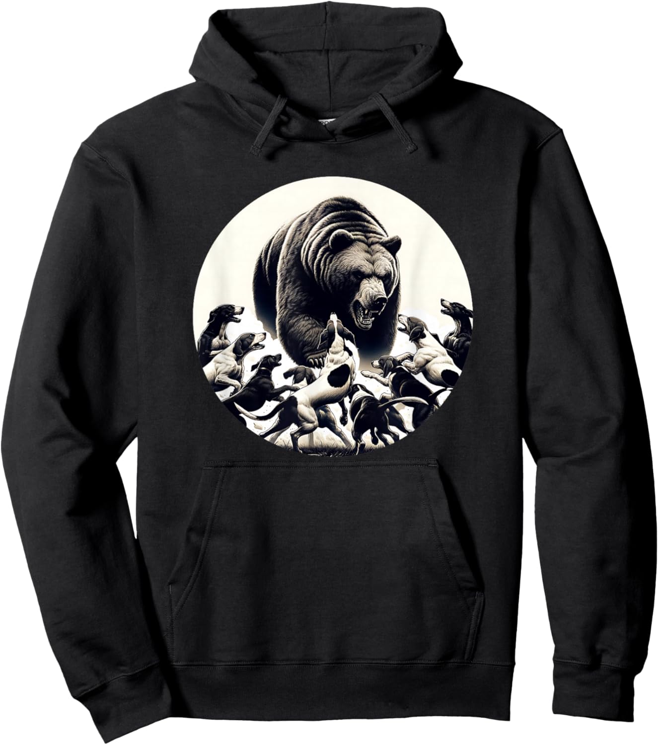 Hunting Bear Retro Dog Bear Hound Hunting Men Women Girls Kids Hoodie - Hoodie | Black