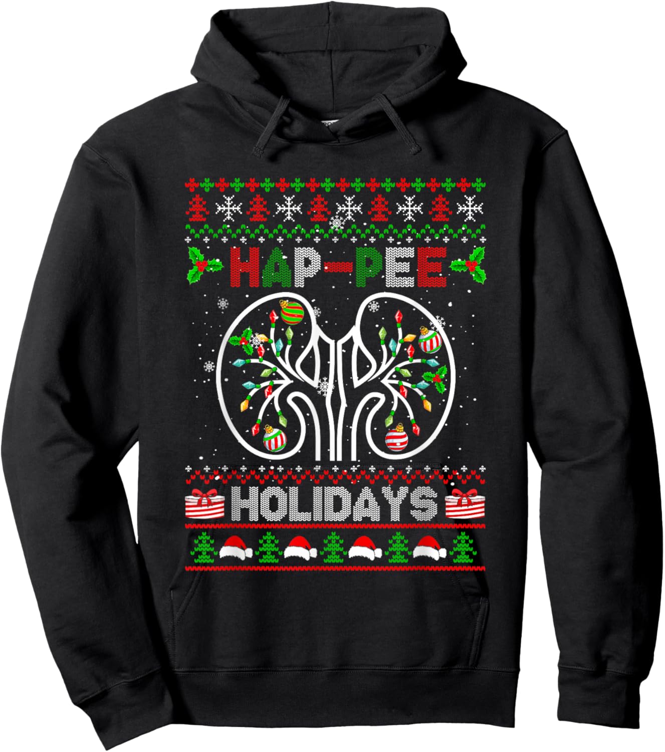 Happy Holidays Xmas Dialysis Nurse Kidney Part Sweater Hoodie - Hoodie | Black